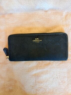 Coach Brown Signature Zip-Around Wallet with Gold Logo Accent